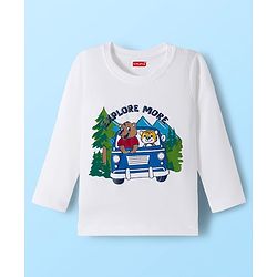 Babyhug 100% Cotton Knit Full Sleeves T-Shirt with Animal & Vehicle Print - White