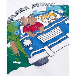 Babyhug 100% Cotton Knit Full Sleeves T-Shirt with Animal & Vehicle Print - White
