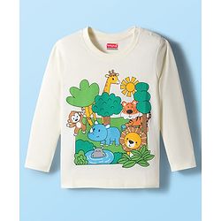 Babyhug 100% Cotton Knit Full Sleeves T-Shirt with Animal & Jungle Print - Offwhite