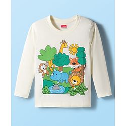 Babyhug 100% Cotton Knit Full Sleeves T-Shirt with Animal & Jungle Print - Offwhite