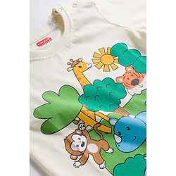 Babyhug 100% Cotton Knit Full Sleeves T-Shirt with Animal & Jungle Print - Offwhite