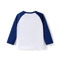 Babyhug Terry Knit Full Raglan Sleeves T-Shirt & Lounge Pant Set With Giraffe Print - White & Navy Blue