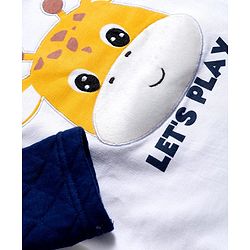 Babyhug Terry Knit Full Raglan Sleeves T-Shirt & Lounge Pant Set With Giraffe Print - White & Navy Blue