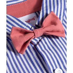 Babyhug 100% Cotton Woven Full Sleeves Striped Shirt & Pant Set With Bow & Suspender - Blue & Pink