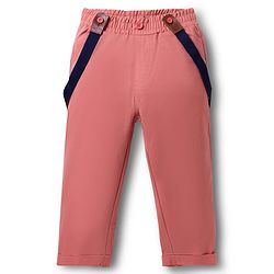 Babyhug 100% Cotton Woven Full Sleeves Striped Shirt & Pant Set With Bow & Suspender - Blue & Pink