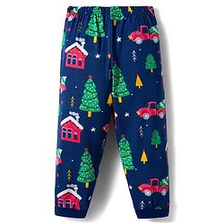 Babyhug Cotton Knit Full Sleeves Co-ords Night Suit With Christmas Tree Print  - Navy Blue