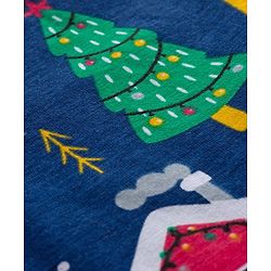 Babyhug Cotton Knit Full Sleeves Co-ords Night Suit With Christmas Tree Print  - Navy Blue