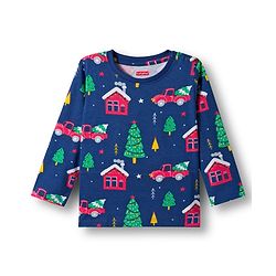 Babyhug Cotton Knit Full Sleeves Co-ords Night Suit With Christmas Tree Print  - Navy Blue