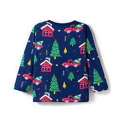 Babyhug Cotton Knit Full Sleeves Co-ords Night Suit With Christmas Tree Print  - Navy Blue