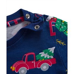 Babyhug Cotton Knit Full Sleeves Co-ords Night Suit With Christmas Tree Print  - Navy Blue