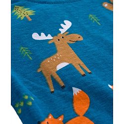 Babyhug Cotton Knit Full Sleeves Night Suit With Animal Print - Teal Blue