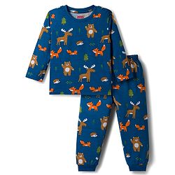 Babyhug Cotton Knit Full Sleeves Night Suit With Animal Print - Teal Blue