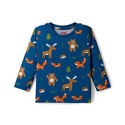 Babyhug Cotton Knit Full Sleeves Night Suit With Animal Print - Teal Blue