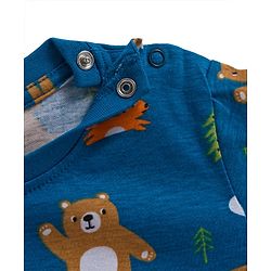 Babyhug Cotton Knit Full Sleeves Night Suit With Animal Print - Teal Blue