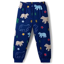 Babyhug Cotton Knit Full Sleeves Co-ords Night Suit With Animal Print - Navy Blue