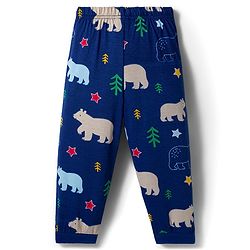 Babyhug Cotton Knit Full Sleeves Co-ords Night Suit With Animal Print - Navy Blue
