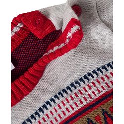 Babyhug Knit Full Sleeves Pullover Sweater Set with Stripes & Zig Zag Design - Red & White