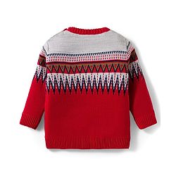 Babyhug Knit Full Sleeves Pullover Sweater Set with Stripes & Zig Zag Design - Red & White