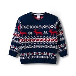 Babyhug Knit Full Sleeves Pullover Sweater Set with Snow Flakes & Reindeer  Design - Navy Blue