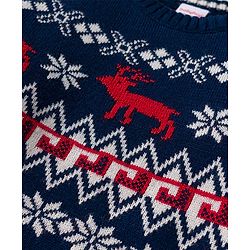 Babyhug Knit Full Sleeves Pullover Sweater Set with Snow Flakes & Reindeer  Design - Navy Blue
