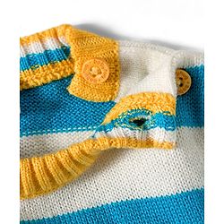 Babyhug Knitted Full Sleeves Sweater Set With Airplane Embroidery - Blue & Yellow