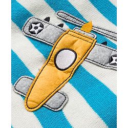 Babyhug Knitted Full Sleeves Sweater Set With Airplane Embroidery - Blue & Yellow