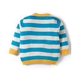 Babyhug Knitted Full Sleeves Sweater Set With Airplane Embroidery - Blue & Yellow