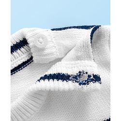 Babyhug Knit Full Sleeves Sweater Set with Stripes & Tiger Patch - White & Navy Blue