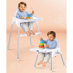 Babyhug Multi-functional Highchair & Convertible Feeding Chair | Removable Feeding Tray| Adjustable Footrest| Safety Harness| Anti-skid Base| Easy Assembly| Easy Cleaning| 6 Months to 3 Years - Blue