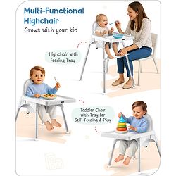 Babyhug Multi-functional Highchair & Convertible Feeding Chair | Removable Feeding Tray| Adjustable Footrest| Safety Harness| Anti-skid Base| Easy Assembly| Easy Cleaning| 6 Months to 3 Years - Blue