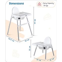 Babyhug Multi-functional Highchair & Convertible Feeding Chair | Removable Feeding Tray| Adjustable Footrest| Safety Harness| Anti-skid Base| Easy Assembly| Easy Cleaning| 6 Months to 3 Years - Blue