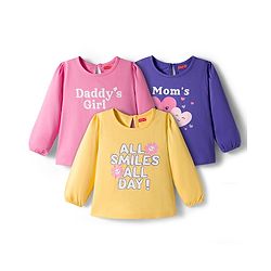 Babyhug 100% Cotton Knit Full Sleeves T-Shirts with Daddys Girl Print Pack of 3 - Purple Pink & Yellow