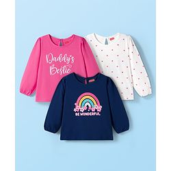 Babyhug 100% Cotton Knit Full Sleeves T-Shirt with Heart & Rainbow Print Pack of 3 - Navy Blue White & Pink