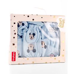 Babyhug Disney Cotton Baby Gift Set With Mickey Mouse Graphics - Light Blue