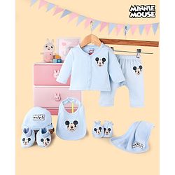 Babyhug Disney Cotton Baby Gift Set With Mickey Mouse Graphics - Light Blue
