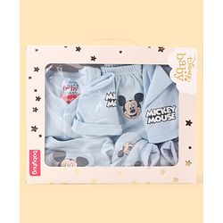 Babyhug Disney Cotton Baby Gift Set With Mickey Mouse Graphics - Light Blue
