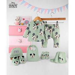 Babyhug Disney Interlock Cotton Baby Clothing Gift Set with Mickey Graphic- Light Green