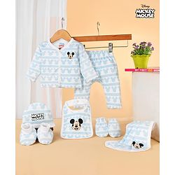 Babyhug Disney Cotton Baby Clothing Gift Set with Mickey Graphic - Light Blue