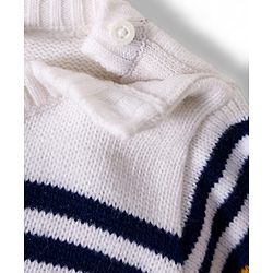 Babyhug Knit Full Sleeves Pullover Sweater with Color Block & Cable Knit Design - Mustard Navy Blue & White