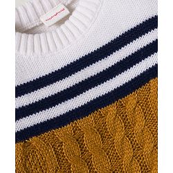 Babyhug Knit Full Sleeves Pullover Sweater with Color Block & Cable Knit Design - Mustard Navy Blue & White