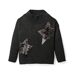 Babyhug Knitted Full Sleeves Pullover Sweater With Reversible Sequins - Black