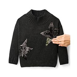 Babyhug Knitted Full Sleeves Pullover Sweater With Reversible Sequins - Black
