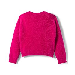 Babyhug Knit Full Sleeves Extra Soft Hairy Yarn Drop Shoulder Silhouette Pullover Sweater with Sequin Star Design - Fuchsia