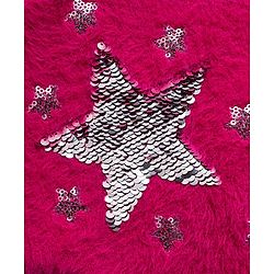 Babyhug Knit Full Sleeves Extra Soft Hairy Yarn Drop Shoulder Silhouette Pullover Sweater with Sequin Star Design - Fuchsia