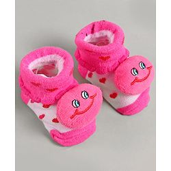 Cute Walk by Babyhug Slip On Sock Shoes with Smiley Applique - Fuchsia