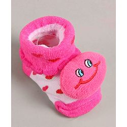 Cute Walk by Babyhug Slip On Sock Shoes with Smiley Applique - Fuchsia