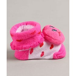 Cute Walk by Babyhug Slip On Sock Shoes with Smiley Applique - Fuchsia