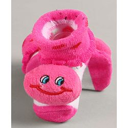 Cute Walk by Babyhug Slip On Sock Shoes with Smiley Applique - Fuchsia
