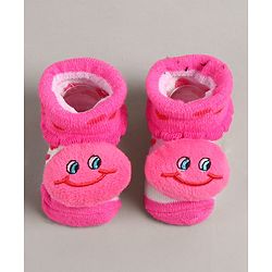 Cute Walk by Babyhug Slip On Sock Shoes with Smiley Applique - Fuchsia