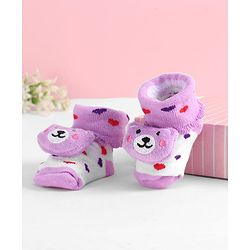 Cute Walk by Babyhug Slip On Sock Shoes with Bear Applique - Purple